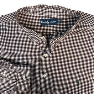 Ralph Lauren Shirt Men 3X Big Gingham Check Brown Vintage Button Down Hong Kong